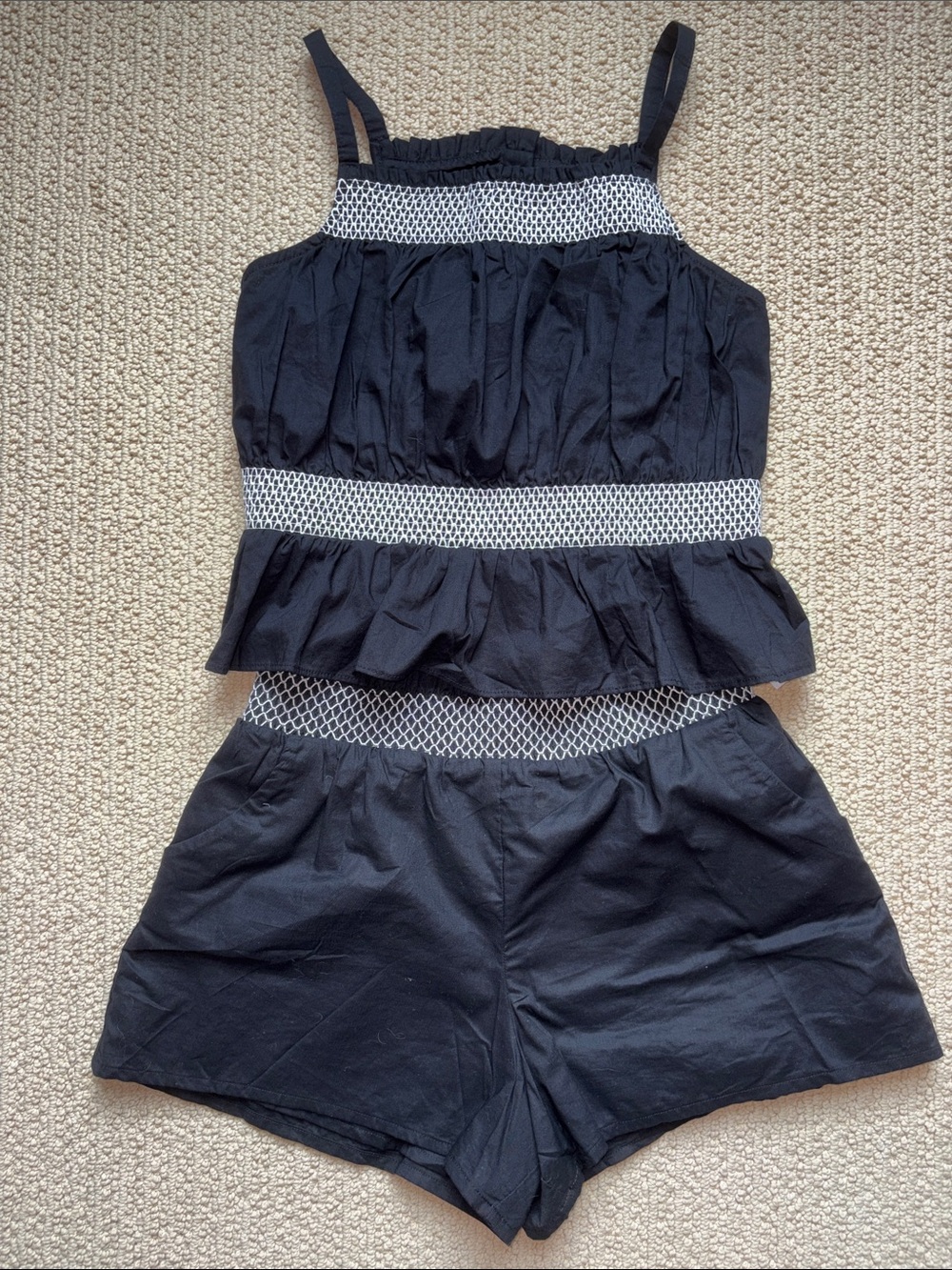 Janie and Jack Black Smocked Two-Piece Shorts Set with White Trim like new 10